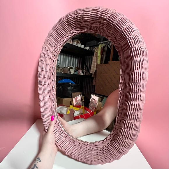 Vintage Other - Vintage pink wicker mirror